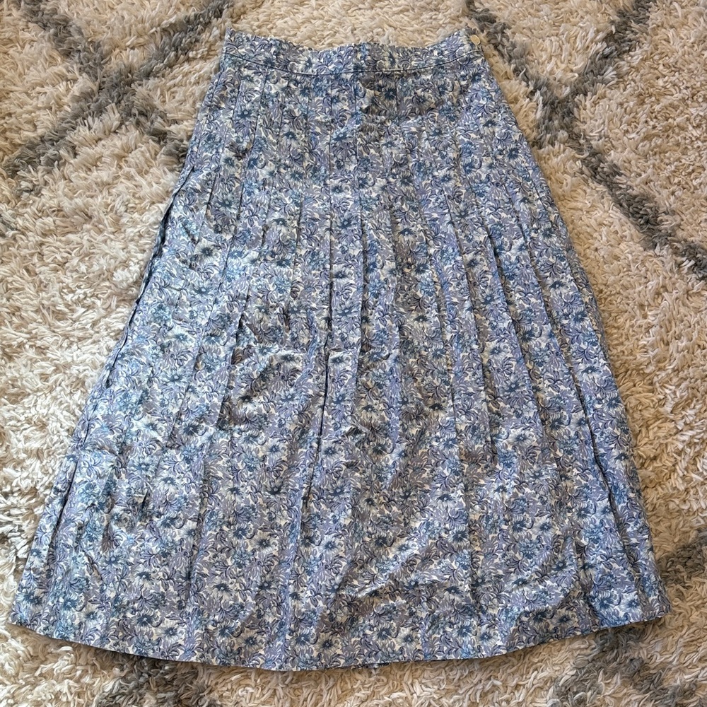 VINTAGE LAURA ASHLEY Pleated Skirt | Blue Floral | Made in Great Britain |